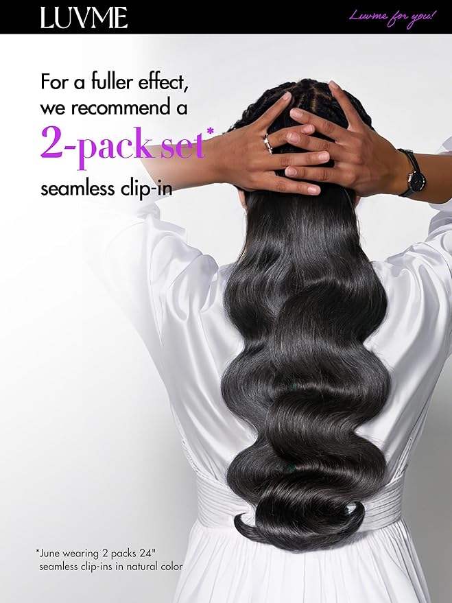 LUVME Body Wave Seamless 2 Pack 220g 14Pcs Clip in Hair Extensions Full Max with 16inch Remy Human Hair Extensions, Natural Black 100% Real Soft Hair