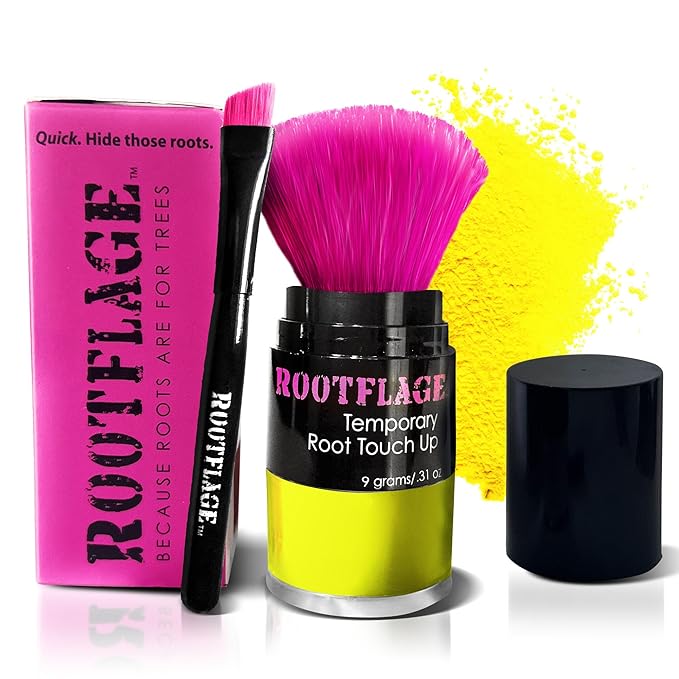 Temporary Hair Color, Fun Colored Hair Powder - Temporary Hair Dye, Root Concealer, Hair Texturizer, Kabuki Applicator with Detail Brush Included (Hello Yellow)