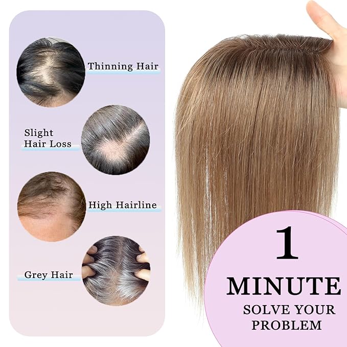 Hair Toppers for Women with Thinning Hair Toppers Hair Pieces for Women 10 Inch Hair Topper No Bangs Hairline Topper for Women Wiglets Hairpieces for Thinning Hair(Natural Black)