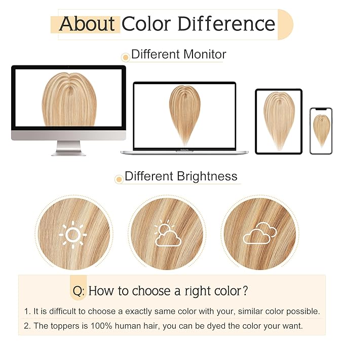 SEGO Human Hair Toppers for Women With Thinning Hair, 7 * 13CM Silk Base 100% Real Human Hair Clip in Top Wiglet Hairpieces -6 Inch No Bangs Golden Brown&Bleach Blonde