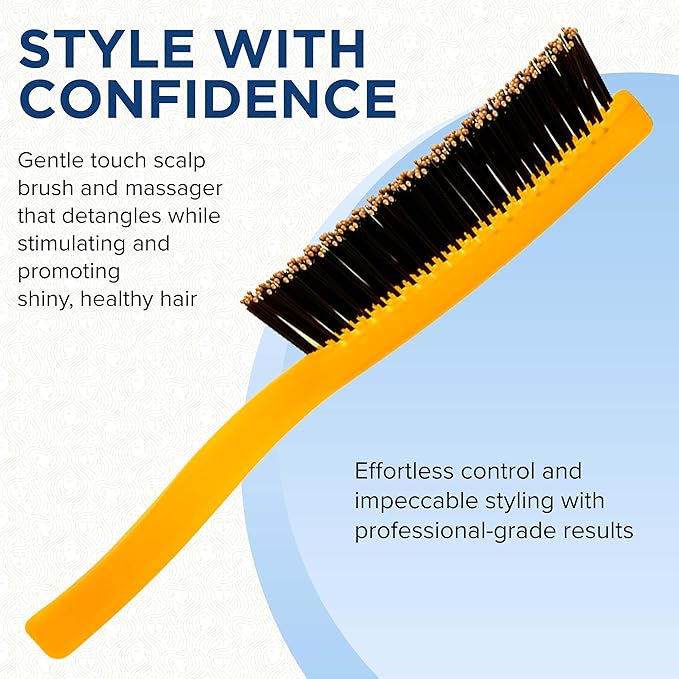 Giorgio GION1O Neon Orange 7.75 inch Gentle Touch Detangler Hair Brush for Men and Women. Soft Bristles for Sensitive Scalp. Wet and Dry for all Hair Types. Scalp Massager Brush Stimulate Hair Growth