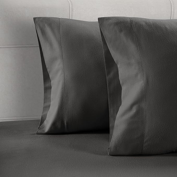 Lane Linen 100% Organic Cotton Pillow Cases Standard Size Set of 2 (20"x26") - Cotton Pillowcases Standard Size - Soft Black Pillow Cases Set of 2 - Standard Pillowcase Pack of 2 - Charcoal