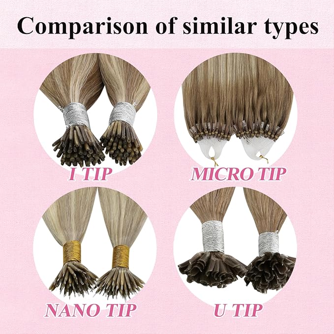 YoungSee Micro Bead Hair Extensions Real Human Hair Ombre Micro Loop Hair Extensions Real Human Hair Balayage Brown Micro-Ring Hair Extension Light Brown Balayage Blonde 16In 50s 50g