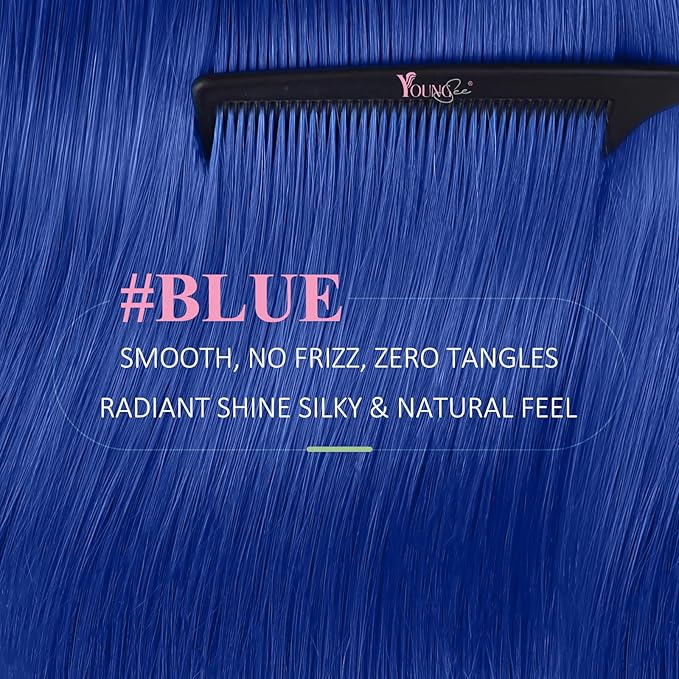 YoungSee Tape in Hair Extensions Real Human Hair Blue Invisible Tape in Human Hair Extensions Blue 14 Inch Seamless Tapes Hair-Extensions Colored 10pcs 25g Prom Night Hair Extension