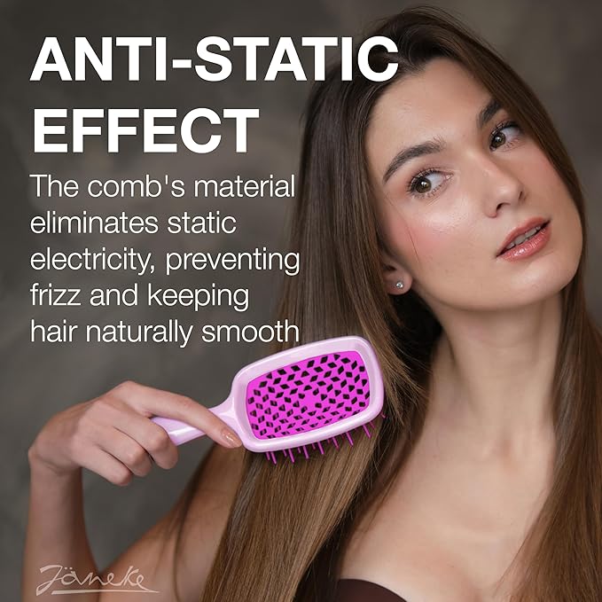 Janeke Superbrush Detangling Brush for Soft Smoothing Hair Brushing with Anti-Static Bristles - Vented Wet Hair Brush for Blow Drying Use - Perfect for Curly, Thick, Wavy, Fine Hair Types (Lilac-Fux)