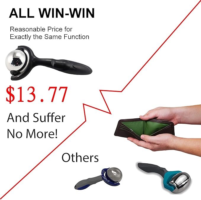 Roller Massage Ball - Ergonomic Handle Cold Warm Compression Temperature Keeper Stainless Steel Muscle Pain Relief Body Neck Shoulder Back Leg Calf Therapy Ice Heat Hot-Roller Stick