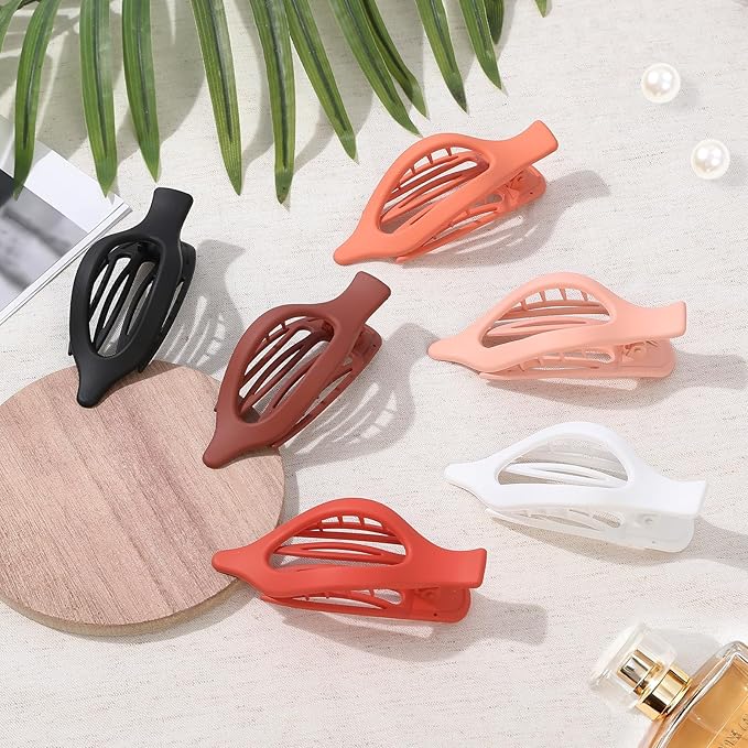 Flat Hair Clips for Women - 6 PCS French Flat Claw Clips Medium Hair Clips for Girls Large Hair Claw Clips for Thick or Thin Hair Strong Hold No Slip Hair Accessories for women (Orange)