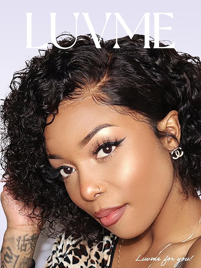 LUVME HAIR 8" Curly Glueless Wigs Human Hair Pre Cut/Plucked, Undetectable HD Lace Wig Ready to Go Lace Bob Wig Short Curly 180 Density