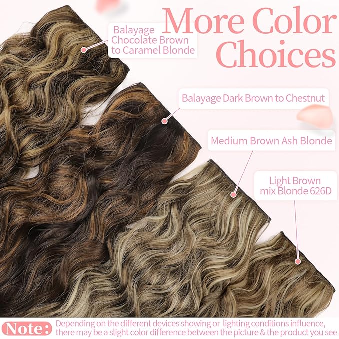 KooKaStyle Clip in Synthetic Hair Extensions Long Wavy 4PCS Thick Hairpieces Balayage Chocolate Brown to Caramel Blonde 10H26 Fiber Double Weft Natural Hair Extensions 24 Inch for Women