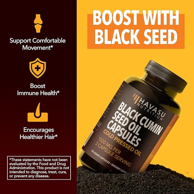 Cold Pressed Black Seed Oil Capsules - 1500mg Black Cumin Supplement for Immune Function, Digestive Support & Overall Health - Hair & Skin Superfood - Nigella Sativa - 1 Month Supply, Unflavored