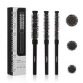 3pcs Small Round Hair Brush for Short Hair - Barrel Hair Brush for Blow Drying, Aluminum Round Brush for Bobs, Bangs, Lobs, Roots, Curling, Pixie Cuts, Straight Hair - Black