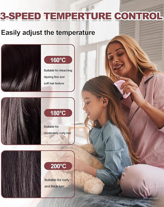 Mini Hair Straightener, Rechargeable Cordless Portable Hair Straighteners, 3-Speed Temperature Travel Hair Straightener for Women Home &Travel (Pink)