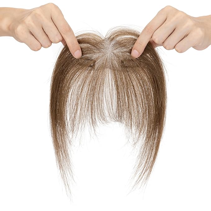 Benehair Clip on Bangs Human Hair, Front Hair Extensions for Women Hair Pieces with Temples for Daily Wear (Medium Brown)