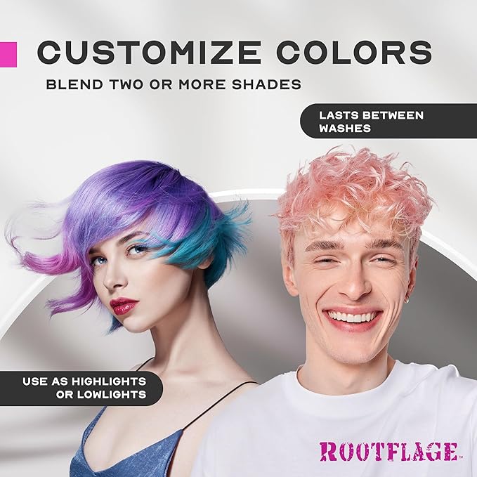 Rootflage Temporary Hair Color, Fun Colored Hair Powder - Temporary Hair Dye, Root Concealer, Hair Texturizer, Kabuki Applicator with Detail Brush Included, .31 oz (Rose Gold)