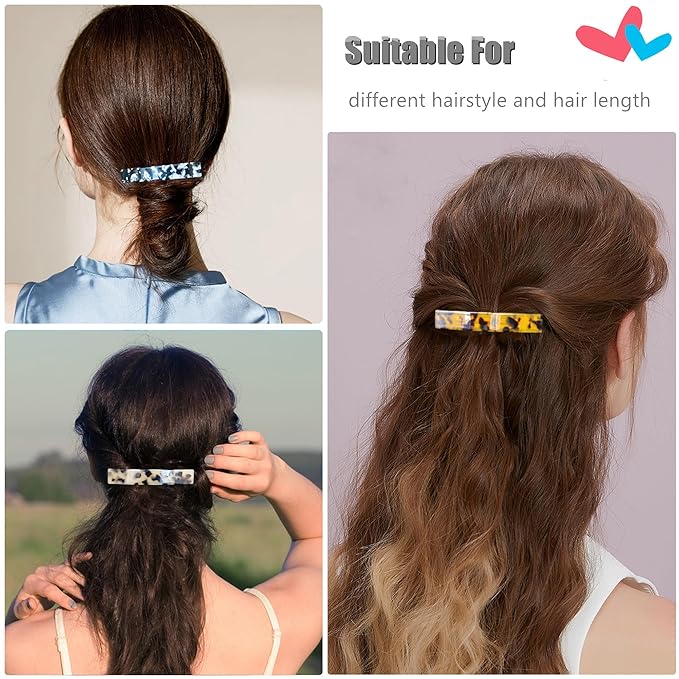 2 Pcs Hair Barrettes for Women Medium French Design Barrette clips Acetate Tortoise Shell Hair Clips for Thin Fine Hair