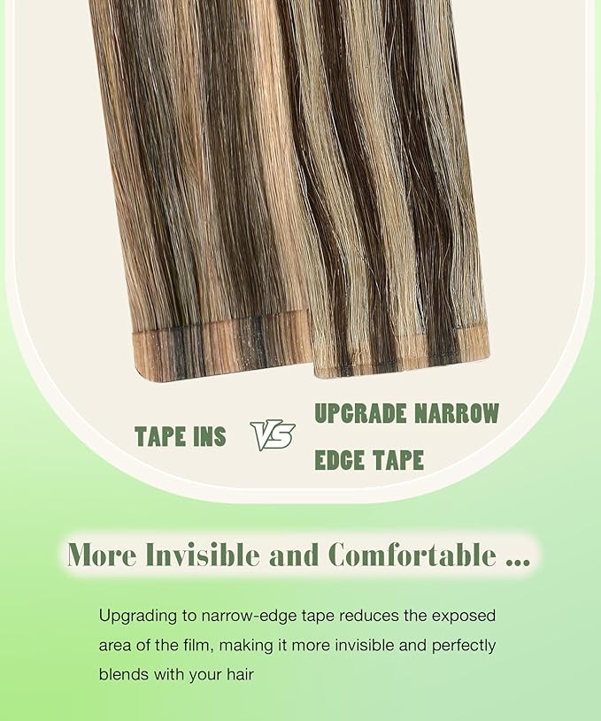 SURNEL Tape in Hair Extensions 18 inch Chocolate Brown Highlighted Caramel Blonde Tape in Hair Extensions Human Hair 20 pcs 50g(#4P27-18)
