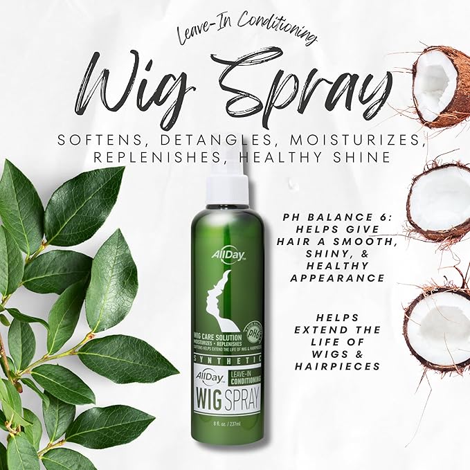 AllDay Locks Synthetic Wig Spray (8 oz) | Revitalizing & Refreshing Leave-In Conditioner | Smoothens, Detangles & Nourishes | Cleanses, Softens and Revitalizes Synthetic Hair | 8 oz