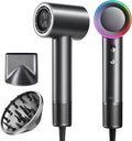 High-Speed Hair Dryer, 160,000 RPM Brushless Motor for Ultra-Fast Drying,500M Ionic Negative for Frizz Reduce, Low Noise Thermo-Control Blow Dryer with Diffuser for Curly Hair Women and Men,Grey