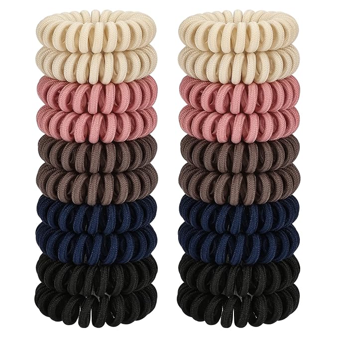 JessLab Spiral Hair Ties, 20 Pcs Traceless Phone Cord Hair Ties No Crease Spiral Bracelet Plastic Coil Ponytail Holders No-Damage Headband Hair Accessory for Girls Women Ladies Gift (Fabric Covered)