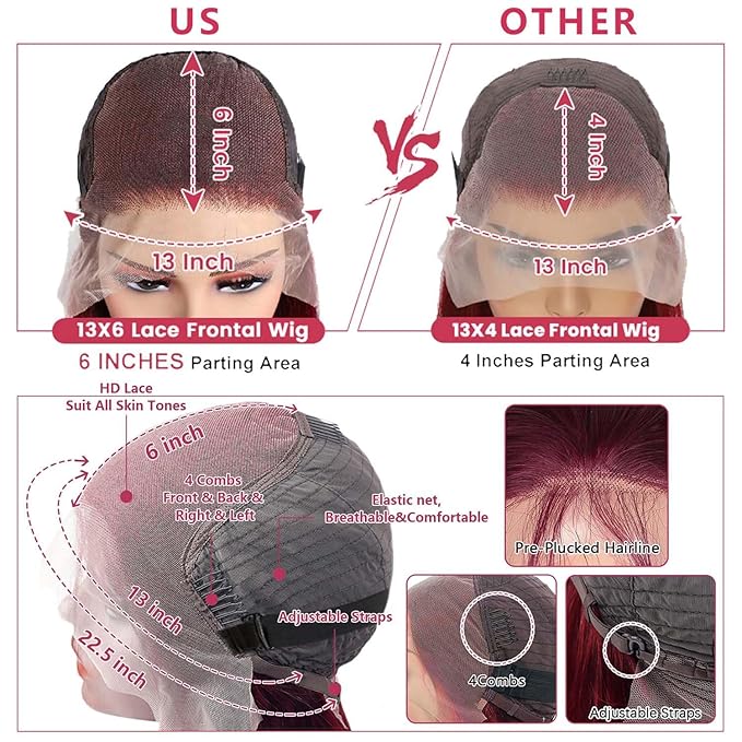 BVLBVL 38 Inch 99j 13x6 HD Lace Front Wigs Human Hair 250% Density Deep Wave Lace Front Wigs Pre Plucked Burgundy Wig Human Hair Wet And Wavy No Tangle No Shedding Triple Lifespan 3x