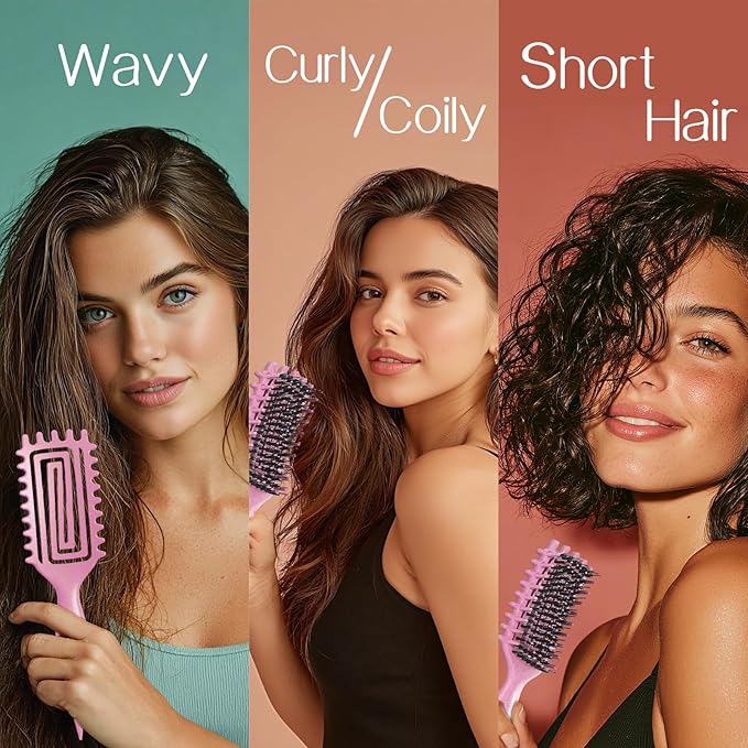 Curly Hair Brush,Curl Defining Brush for Effortlessly Defined Curls & Waves,Vented Hair Brush for Wet & Dry Hair,Women and Men,Reduces Frizz (Pink)