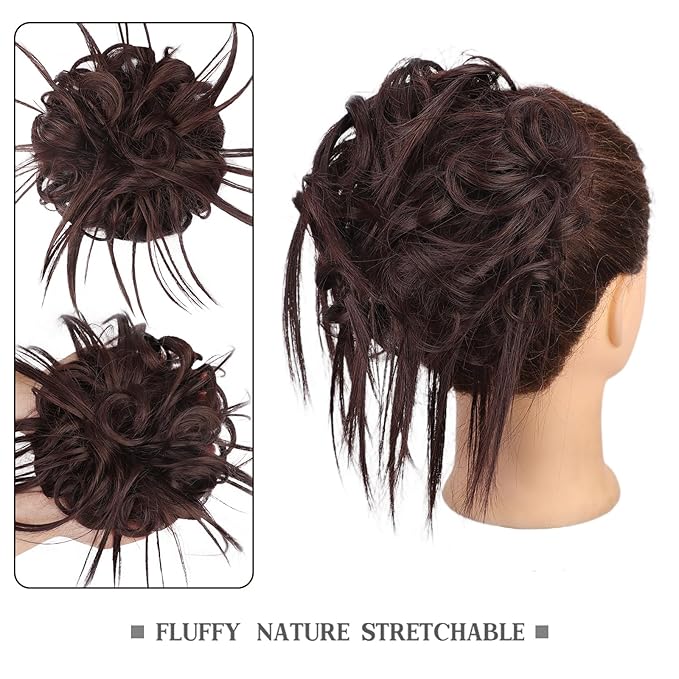 HMD Tousled Updo Messy Bun Hair Piece Hair Extension Ponytail With Elastic Rubber Band Updo Bun Synthetic Hairpieces for Women