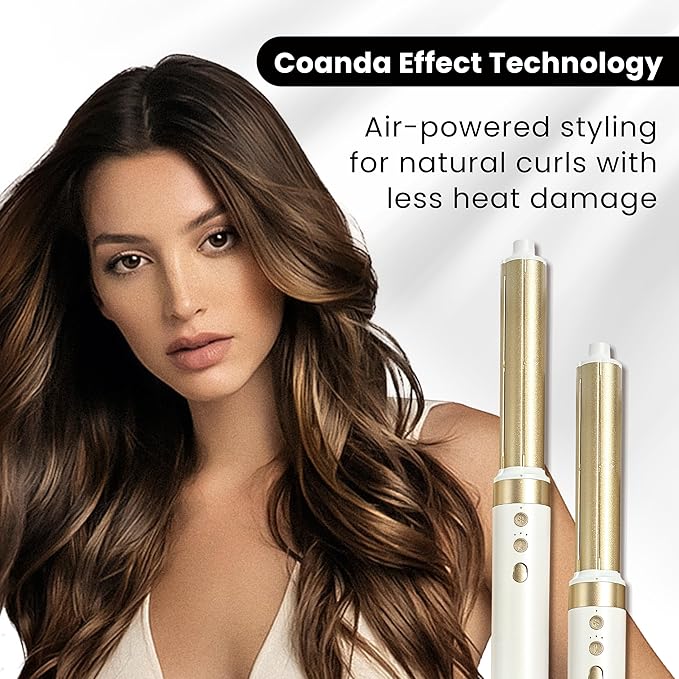 GLAMUP® 6 in 1 Hot Air Styler, Upgraded Long Barrel, Round Brush, Powerful High Speed Dryer, Tight Grip, Curling Volumizing Gift Set with Travel Bag