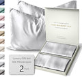 SUNDAYSILKS™ | Silk Pillow Cases 2 Pack | 22 Momme Mulberry Silk Pillowcase Set of 2 | All Sides 100% Pure Silk Slip Pillowcases Bliss for Couples, Zipper | Standard Queen, King Size [Silver Quartz]