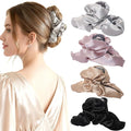 4Pcs Satin Hair Claw Clips Set, Large Silk-Like Hair Jaw Clamps in Champagne-Pink-Black-Gray, Non-Slip Strong Hold Hair Accessories for Thin/Medium/Thick, Stylish Hair Grips for Women Girls