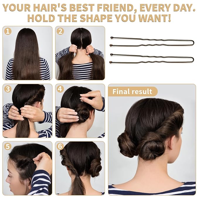 U Shaped Hair Pins 250 PCS, Coffee Brown Hair Pins for Women, Girls, Kids. With Storage Box. Hair Bobby Pins for Hair Updo, Dance, and Wedding