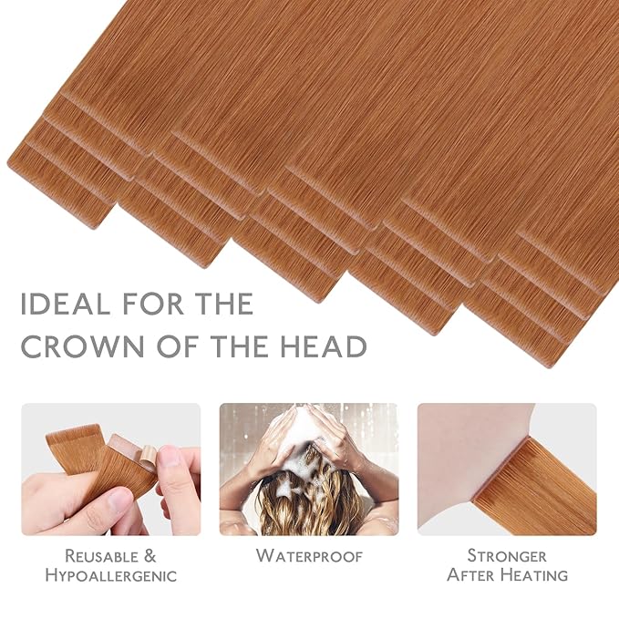 WENNALIFE Invisi Edge Tape in Hair Extensions Human Hair, 24 Inch 50g 20pcs Auburn Ginger Invisible Luxury Remy Hair Extensions Natural Seamless Injected Tape Ins Straight Extensiones De Cabello