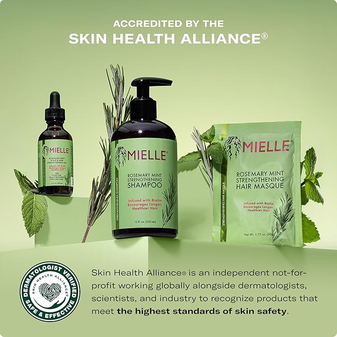 Mielle Organics Rosemary Mint Strengthening Shampoo and Leave-In Conditioner Infused with Biotin, Cleanses and Helps Strengthen Weak and Brittle Hair, 12 Ounces
