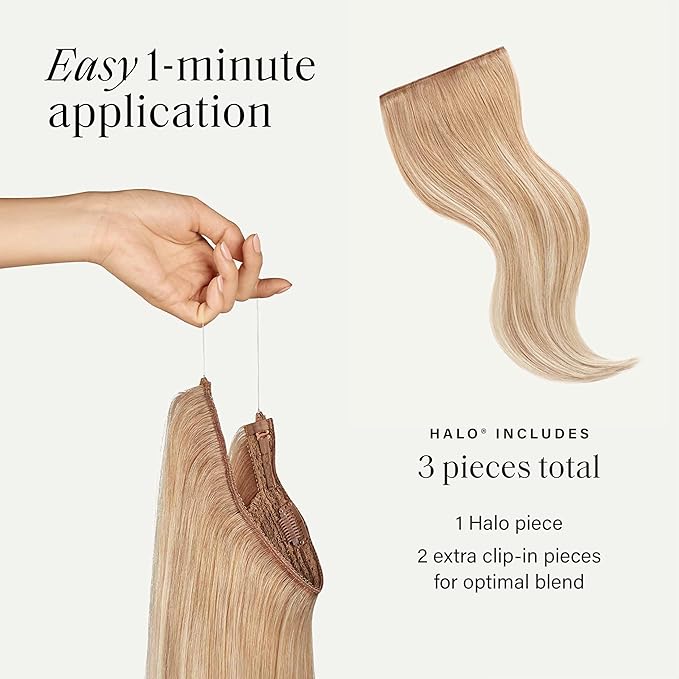 Luxy 100% Remy Human Hair – Halo Clip-In Hair Extensions –Natural Looking Volume & Length - One-Piece - Easy 5-Min Application 180 grams 20" Blonde Balayage Halo