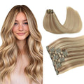 PINKPEARL Clip in Hair Extensions Real Human Hair #10/16/16 Golden Brown to Caramel Blonde Human Hair Clip in Hair Extensions 7pcs 120g 20inch Human Hair Extensios Clip ins(#10/16/16-20)
