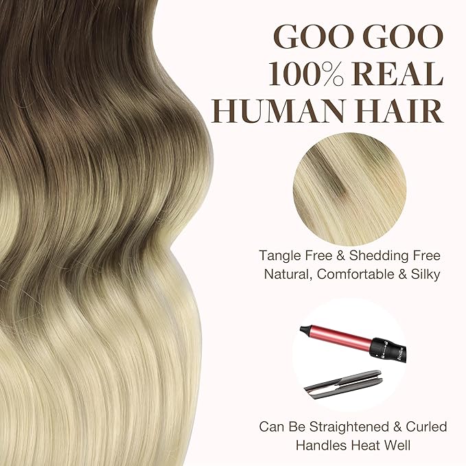 GOO GOO Tape in Hair Extensions Human Hair, 9/60 Balayage Ash Brown to Platinum Blonde, 20inch 100g 40pcs, Skin Weft Seamless Invisible, Silky Straight with Thick Ends, Remy Human Hair