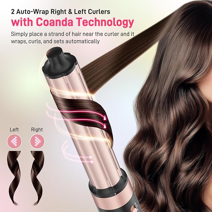 Dual Voltage Hot Air Styler Wrap - 5 in 1 Hair Dryer Brush with Fast Drying Blow Dryer, Styling, Straightening & Volumizing with Travel Bag (100V–240V) Gift for Women (Black + Pink)