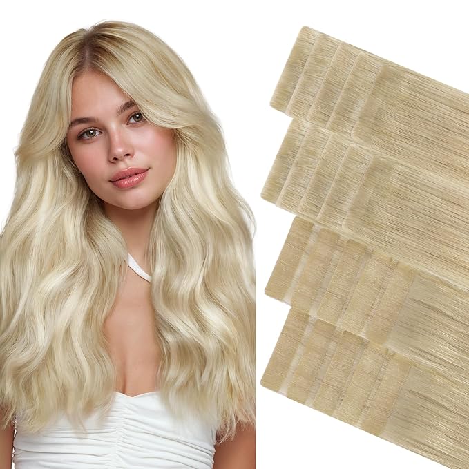 GOO GOO Invisi Edge Tape in Hair Extensions Human Hair, 18ET90A Natural Blonde Balayage10pcs injected with 10pcs classical tape ins, 22inch 50g, Virgin Remy Hair, Natural Look