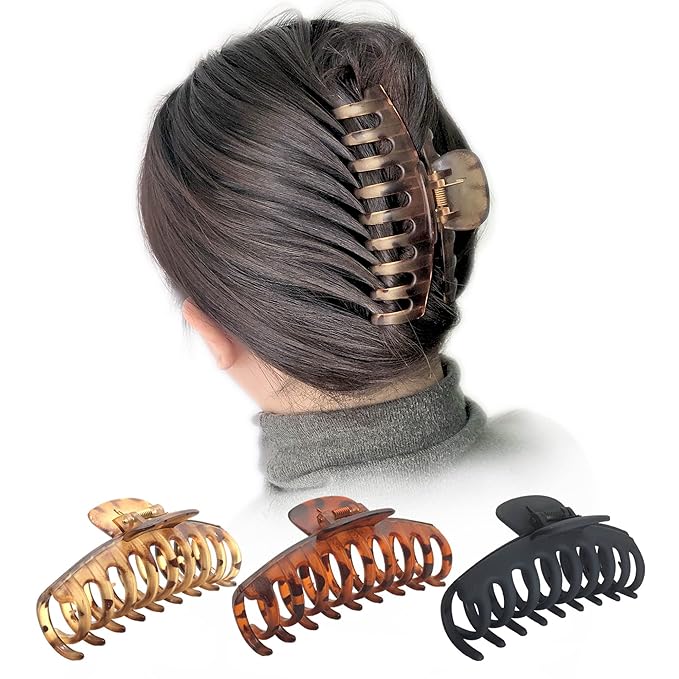 OWIIZI Big Hair Claw Clips for Women - Long Thick Hair 4.3" Nonslip Jumbo Clips With Strong Hold, Large Clamps for Styling (3 Packs)
