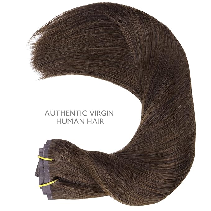 WENNALIFE Seamless Clip In Hair Extensions, 16 Inch 130g 7pcs Light Dark Brown Hair Extensions Clip in Human Hair Invisible PU Skin Weft Natural Remy Human Hair Extensions