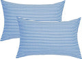 JELLYMONI 100% Natural Cotton Striped King Pillowcases Set, 2 Pack White and Blue Stripes Pattern Printed Pillow Covers with Envelope Closure(Pillows are not Included)