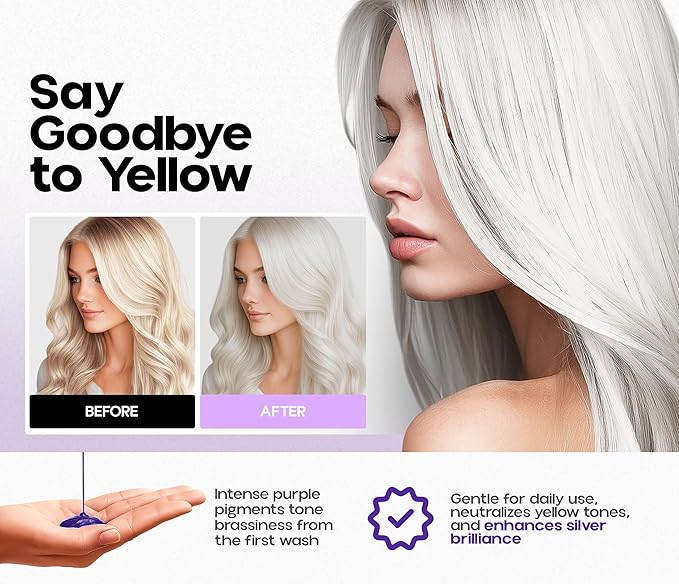 Silver Shine Sulfate Free Brass Toning Purple Shampoo and Conditioner Set for Gray, Blonde & White Hair – Neutralizes Brass, Enhances Shine, Supports Cool Tone, Made in USA, 16 fl oz