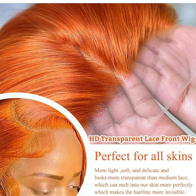 Ginger Orange Lace Front Wigs Human Hair 13x4 HD Transparent Straight Ginger Wig Human Hair Glueless Wigs Pre Plucked With Baby Hair 350 Colored 180% Density Ginger Wig 22 inch
