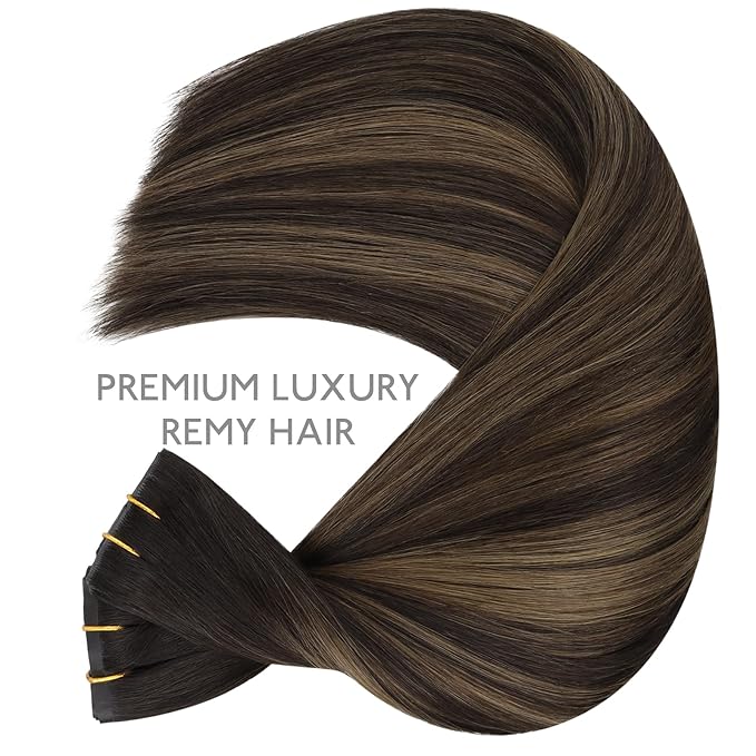WENNALIFE Invisi Edge & Classic Seamless Clip in Hair Extensions Real Human Hair, 18 Inch 130 7pcs Balayage Dark Brown Mixed Chestnut Brown Hair Extensions for Women Invisible Straight Injection