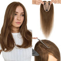 Hairro Human Hair Toppers Free Parted, 3.5x4.7" Base Hand-wovened 100% Real Hairpieces, with Invisible Clips-in for Women, for High Hairline/Adding Volume on Top, 12 Inch Mocha Brown