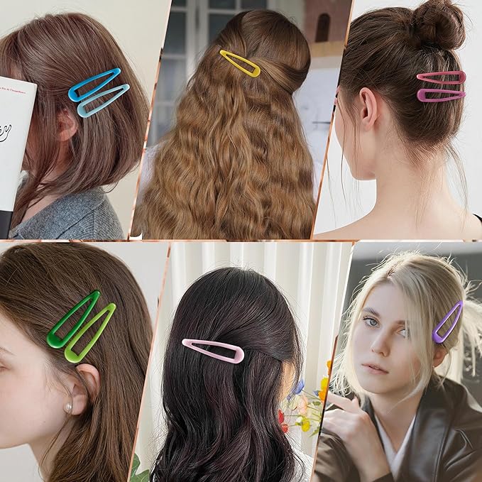 24 PCS 2.36 In Metal Snap Hair Barrettes For Women Water Drop Shape Hair Clips For Thick Thin Fine Hair,Bright Multiple Colors