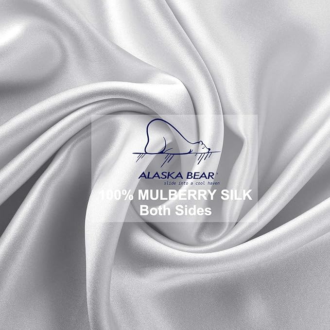 ALASKA BEAR 100% Pure Mulberry Silk Pillowcase for Curly Hair Wife Women Mother Her Grandma Pillow Slip Machine Washable Queen 20"x30" (1 Pack, Silver)