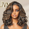 LUVME HAIR 100% Human Hair Wigs Loose Wave Glueless Lace Front 16 Inches, Pre Cut Plucked Hd Lace Short Wig Ready To Go Highlight Color Straight Bleached Knots Side Part Wigs