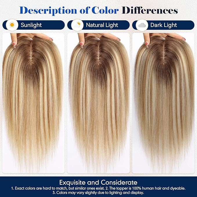 HAIRCUBE Hair Toppers For Women With Thinning 5"*5" Large Base Real Hair Toppers For Women, 14 Inch For Hand-Woven, 60g, Silk, Natural, realistic, Use Daily, Hairloss, Blonde Mixed Brown, with bangs