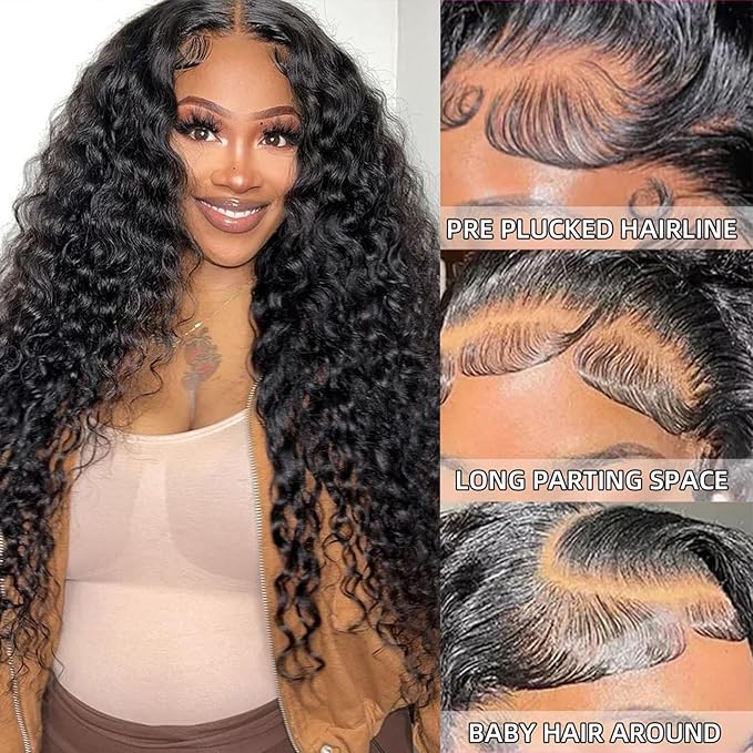 24 Inch Deep Wave Lace Front Wigs Human Hair 13x6 HD Lace Front Wigs Human Hair Pre Plcked Curly Human Hair Wig for Women 200% Density Water Wave Lace Front Wigs Human Hair With Baby Hair