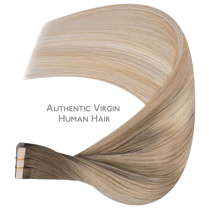 WENNALIFE Tape in Hair Extensions Human Hair, 20pcs 50g 20 inch Balayage Sandy Brown to Platinum Blonde Remy Hair Extensions for Women Tape Ins Straight Extensiones De Cabello Humano Skin Weft